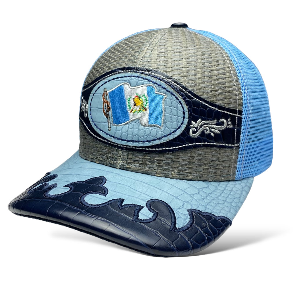 Embroidered Blue Guatemala Flag Straw Trucker Hat Snapback, Western Style Baseball Cap