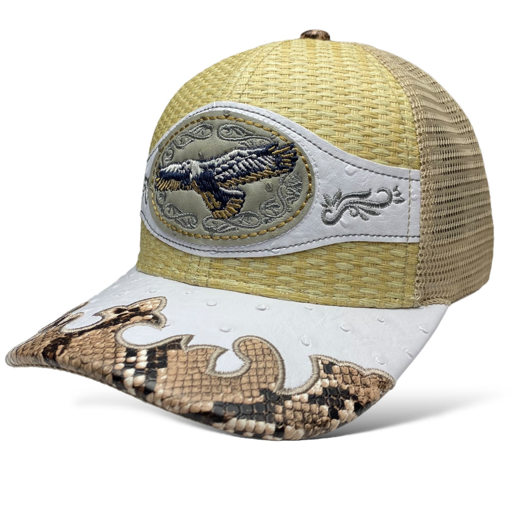 Embroidered Eagle Straw Mesh Trucker Hat Snapback, Western Style Baseball Cap