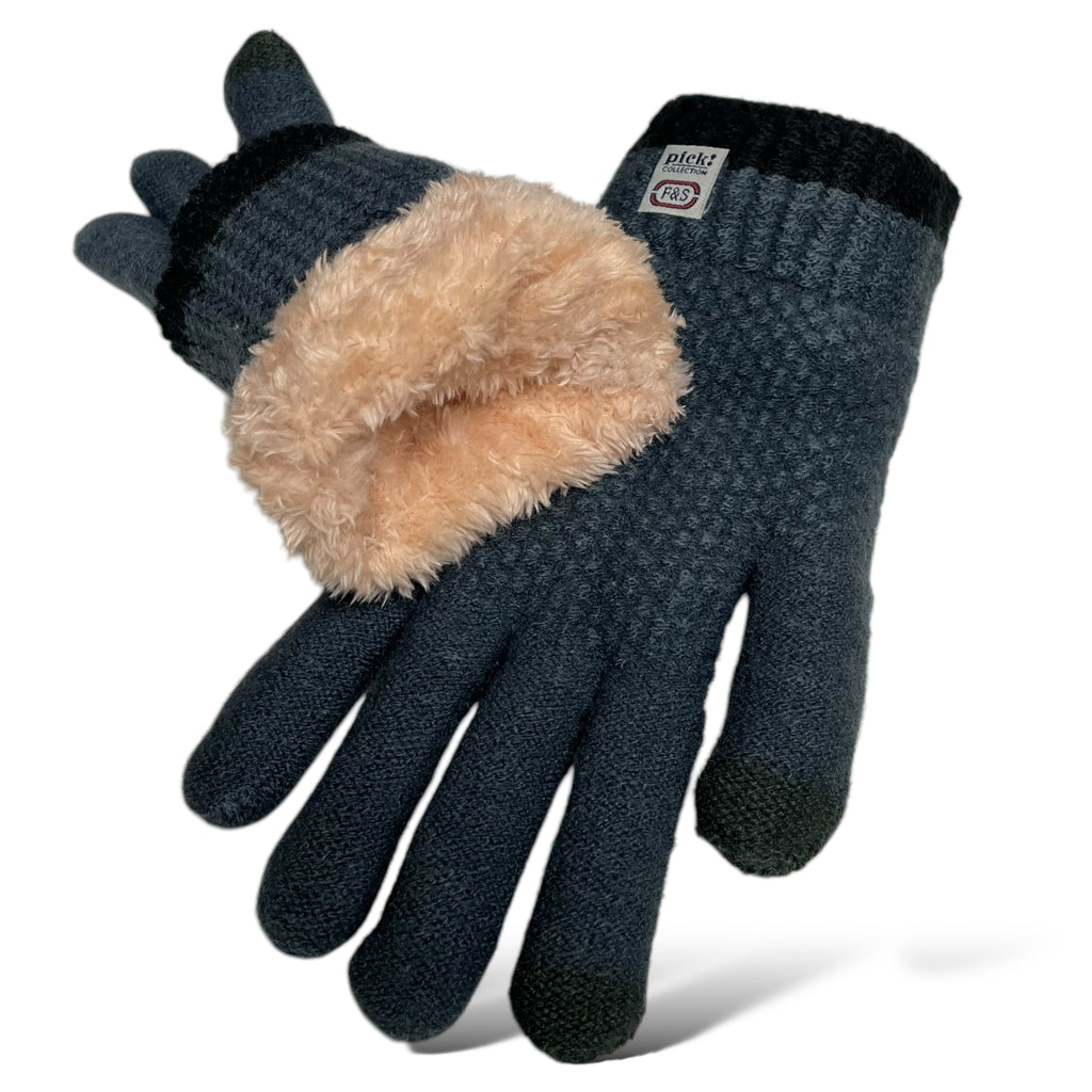 Women’s Winter Gloves - Warm Fleece-Lined Knit, 2-Finger Touch Screen Compatible