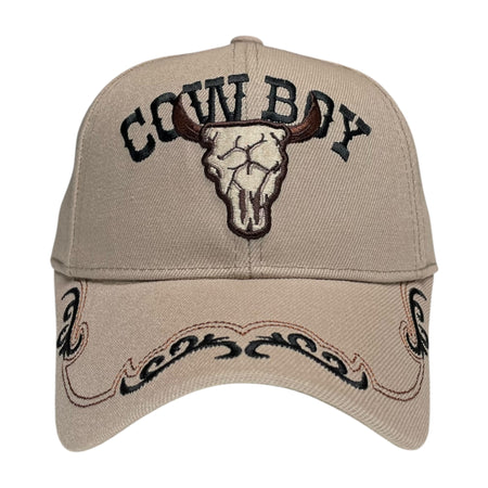 Cowboy Longhorn Steer Skull Western Baseball Cap with Adjustable Fit