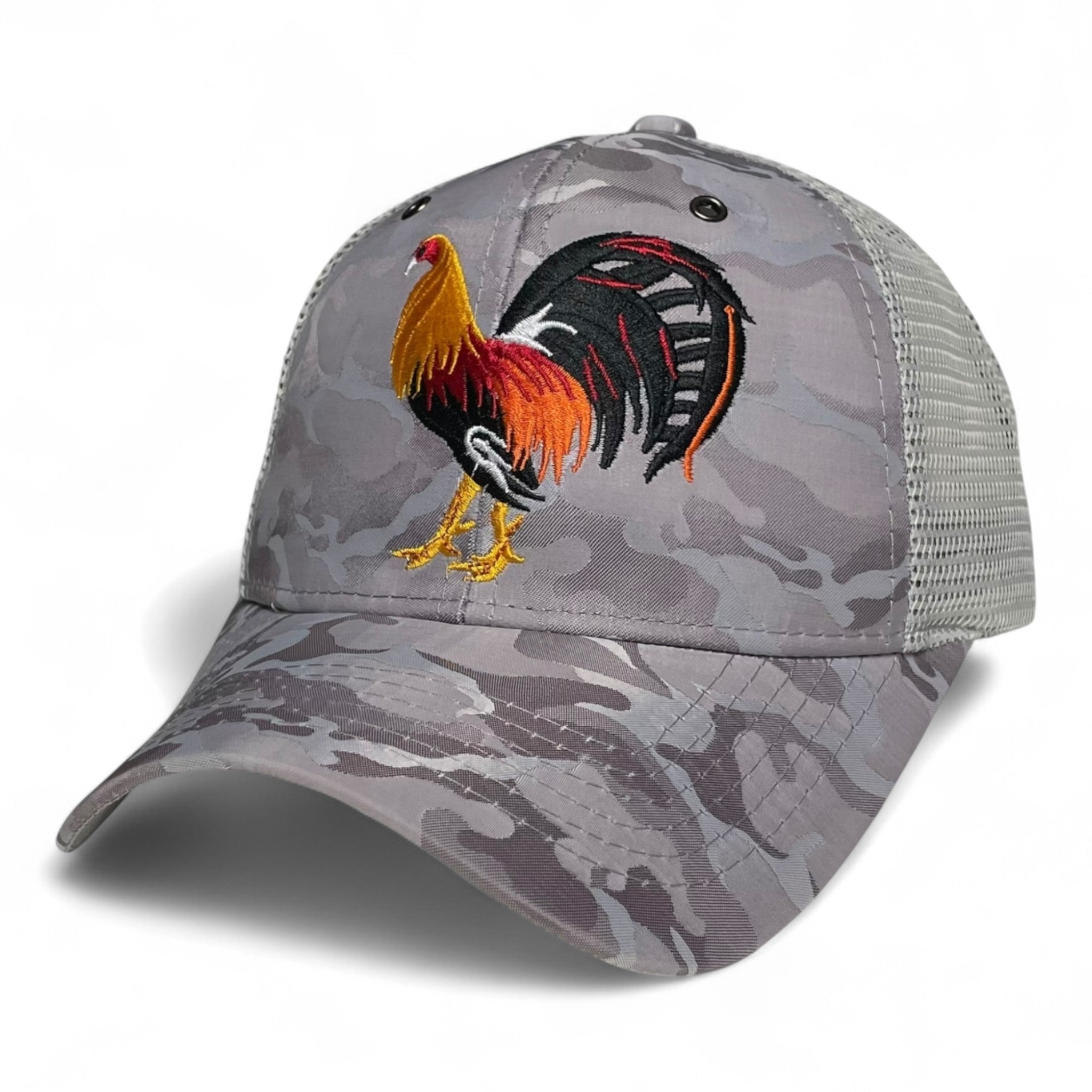 Rooster Embroidered Trucker Snapback Cap Gray Camo Rodeo Style Pack of 3