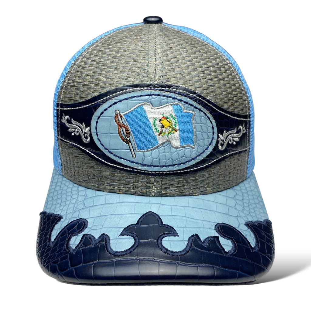 Embroidered Blue Guatemala Flag Straw Trucker Hat Snapback, Western Style Baseball Cap