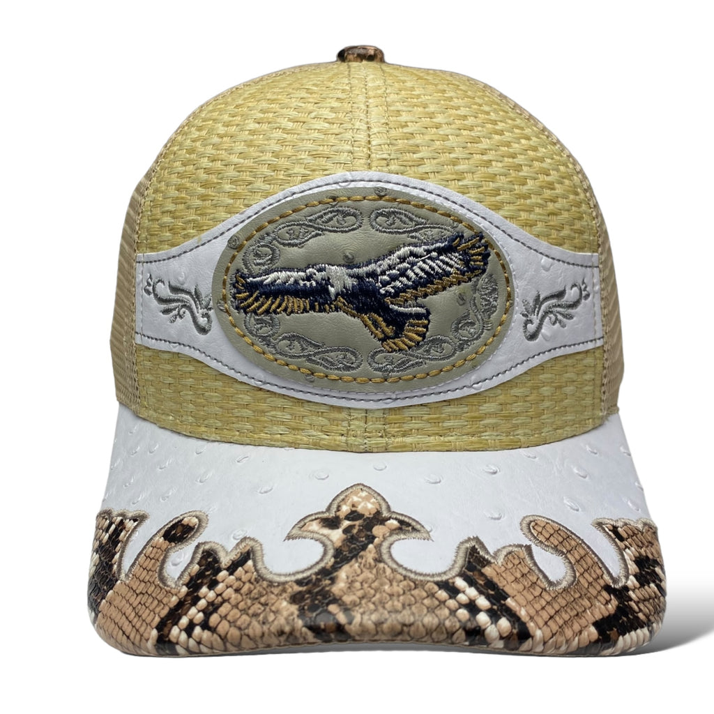 Embroidered Eagle Straw Mesh Trucker Hat Snapback, Western Style Baseball Cap