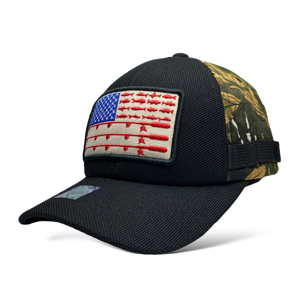 Camo Baseball Fishing Hat Cap with Embroidered American Flag Patch | Wholesale