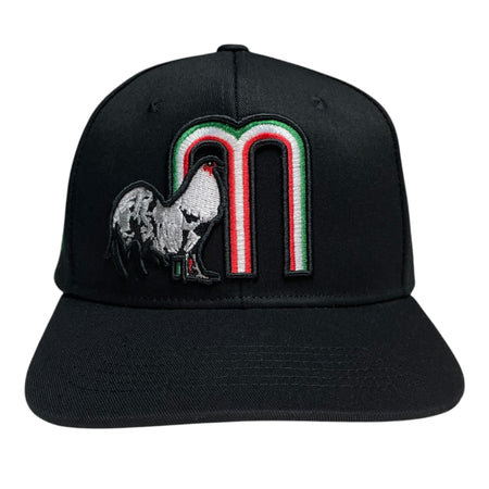 Black Mexico Rooster Embroidered Snapback Hat - Bold rooster design for a unique and casual streetwear style.