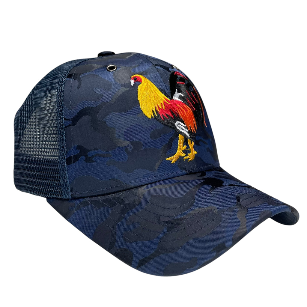 Rooster Fight Baseball Cap Camouflage Blue, Gallo Embroidered Adjustable Hat