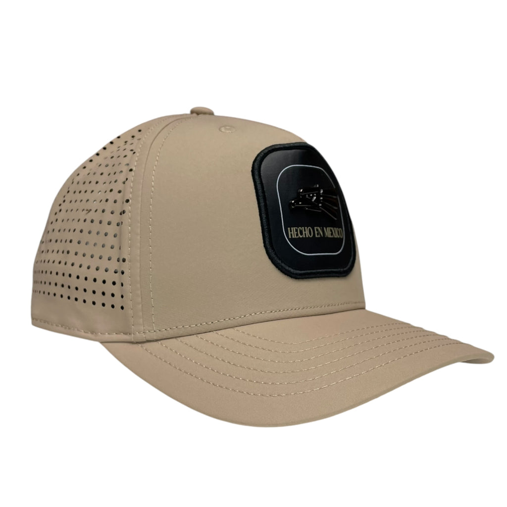 Hecho en Mexico Eagle Logo Baseball Cap – Beige Laser Cut Snapback