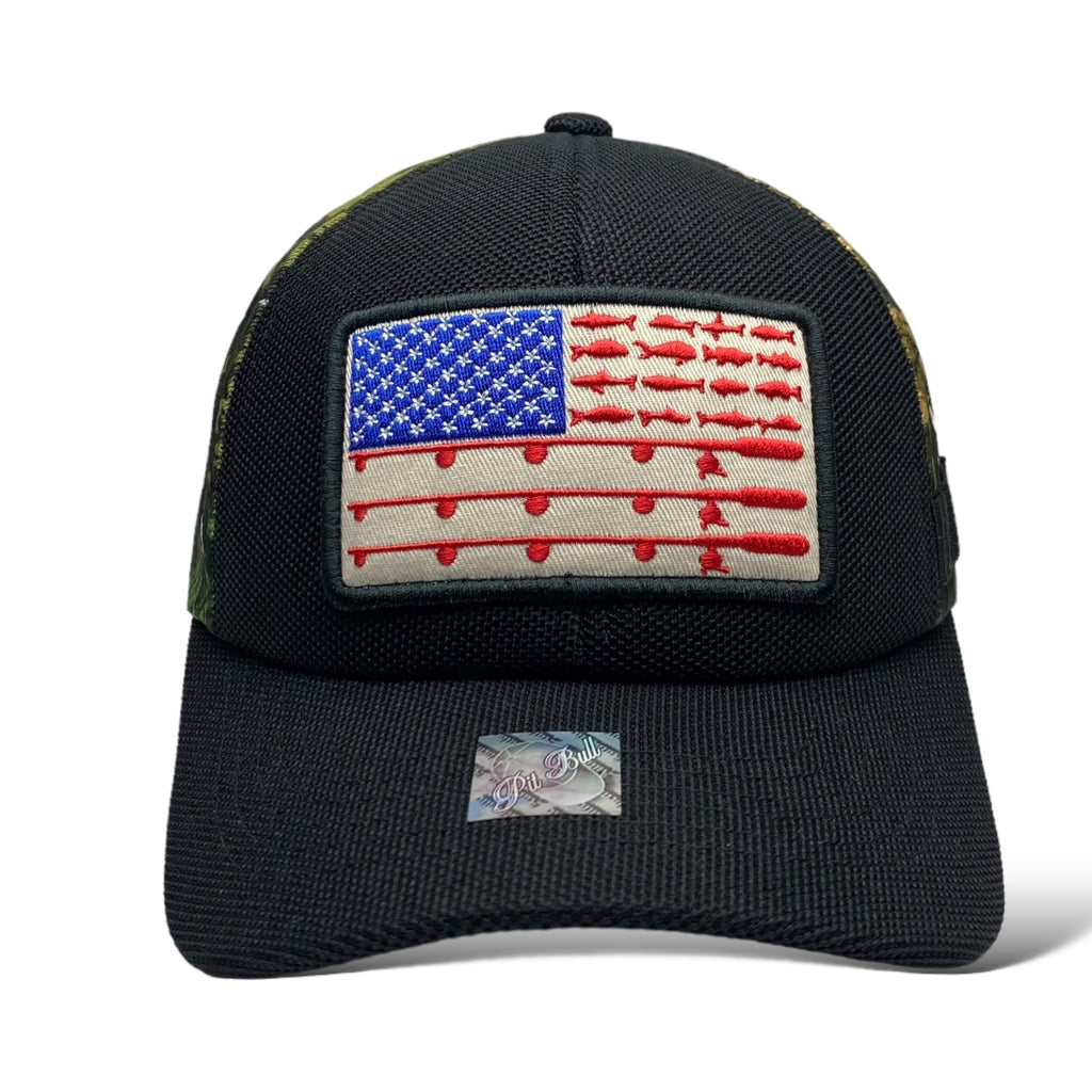 Camo Baseball Fishing Hat Cap with Embroidered American Flag Patch | Wholesale