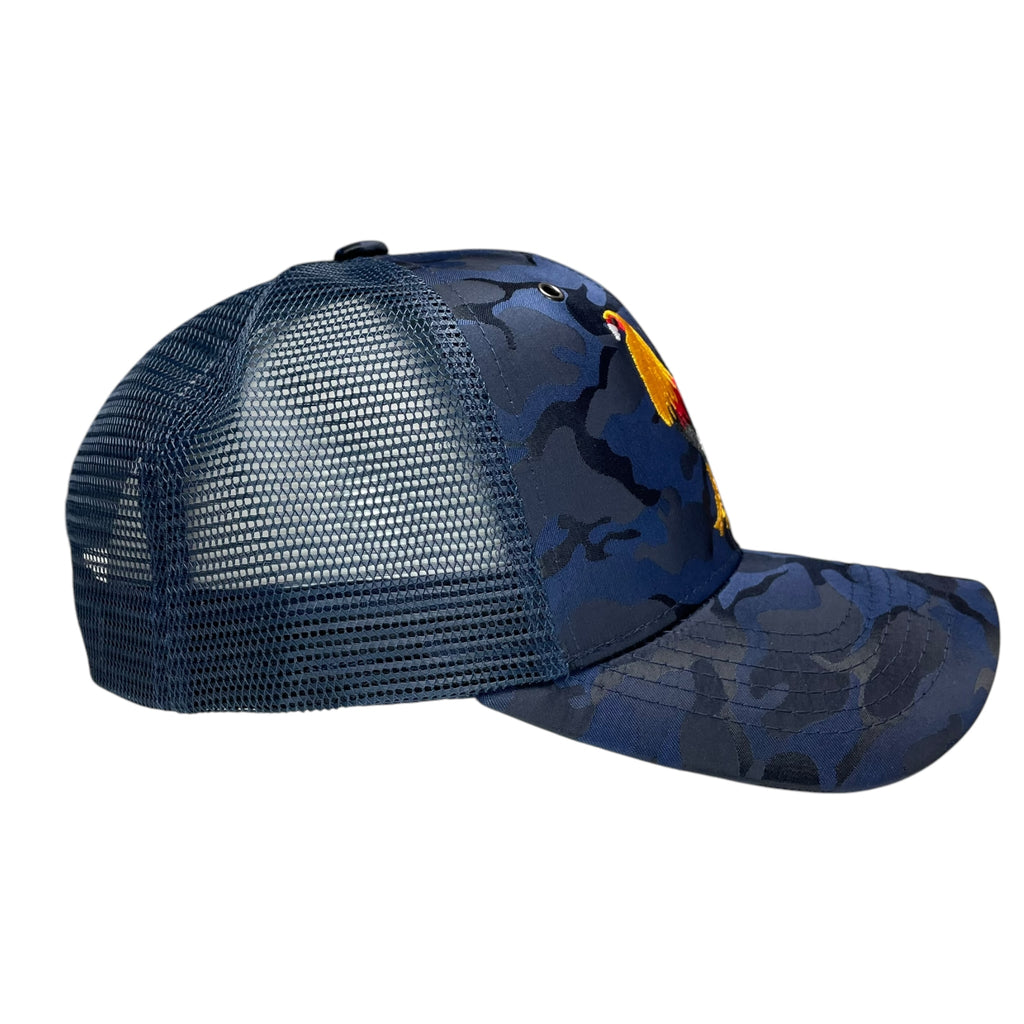 Rooster Fight Baseball Cap Camouflage Blue, Gallo Embroidered Adjustable Hat