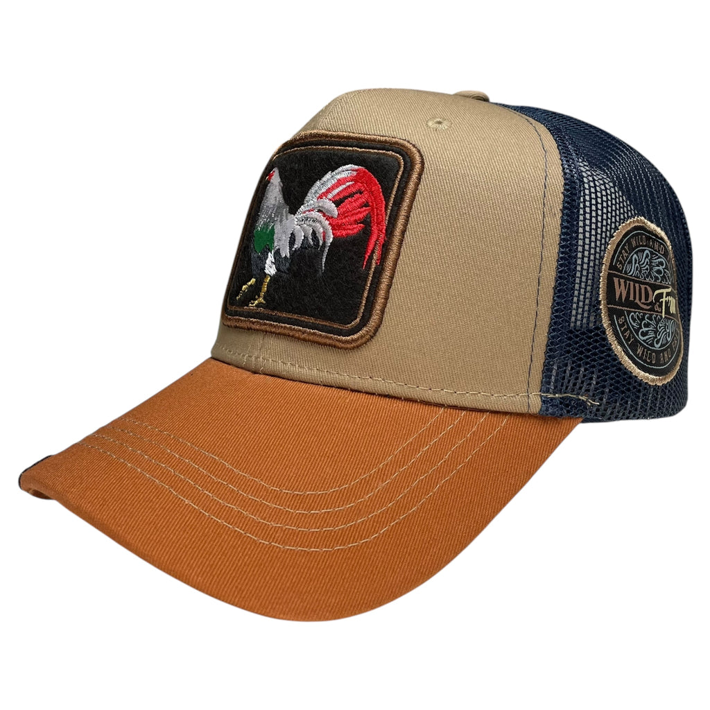 Mexican Rooster Trucker Snapback Baseball Cap - Curved Bill, Mesh Panels