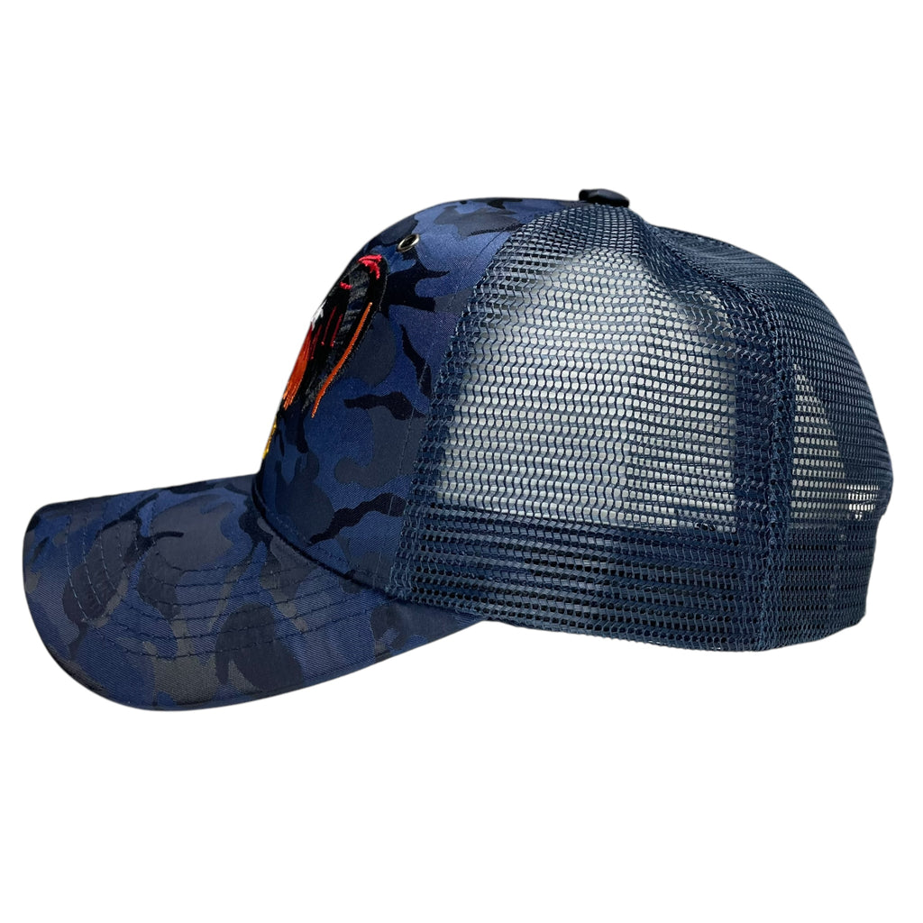 Rooster Fight Baseball Cap Camouflage Blue, Gallo Embroidered Adjustable Hat