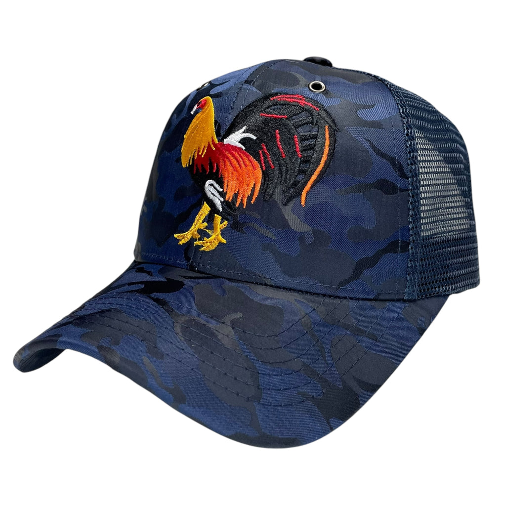 Rooster Fight Baseball Cap Camouflage Blue, Gallo Embroidered Adjustable Hat