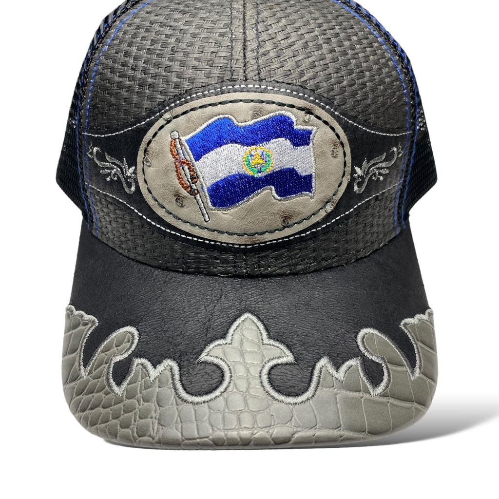 Embroidered El Salvador Flag Straw Trucker Hat Snapback, Western Style Baseball Cap