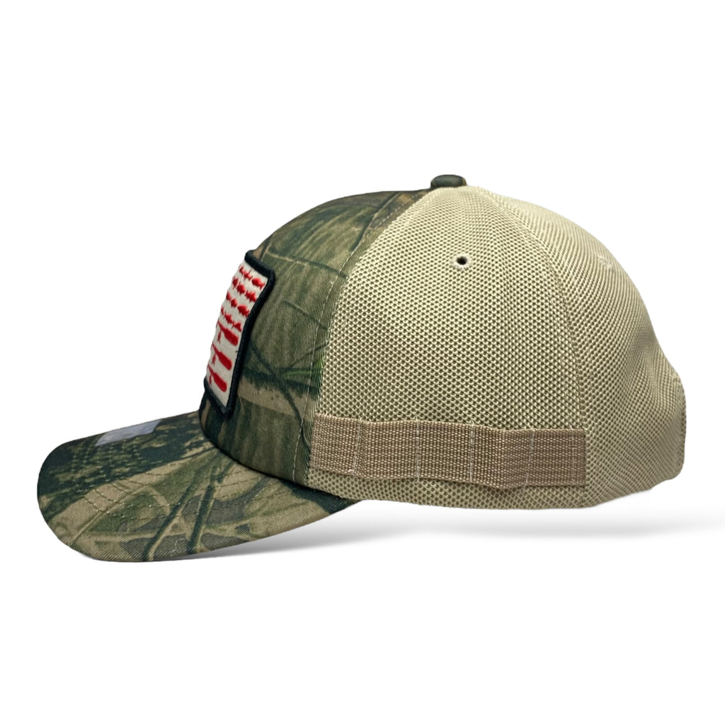 Fishing Hat with Embroidered American Flag Patch and Camo Design | Wholesale