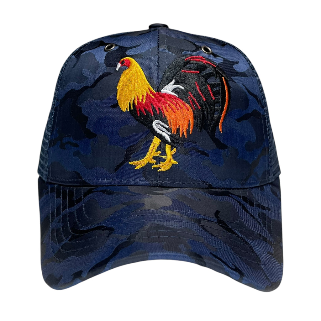 Rooster Fight Camouflage Blue Baseball Cap with Adjustable Fit