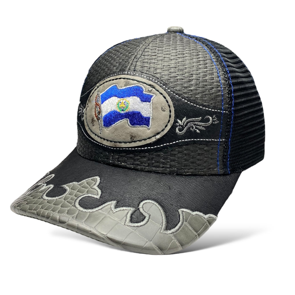 Embroidered El Salvador Flag Straw Trucker Hat Snapback, Western Style Baseball Cap