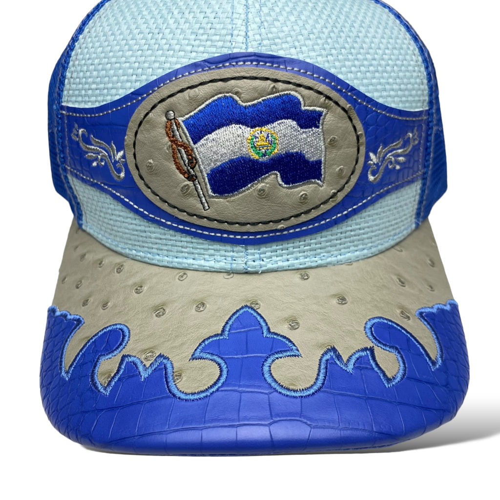 Embroidered El Salvador Flag Straw Trucker Hat Snapback, Western Style Baseball Cap