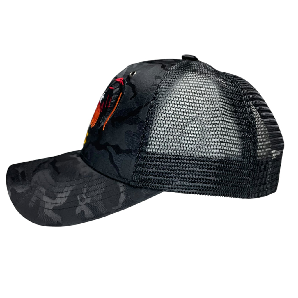 Rooster Fight Baseball Cap – Camouflage Black, Embroidered Adjustable