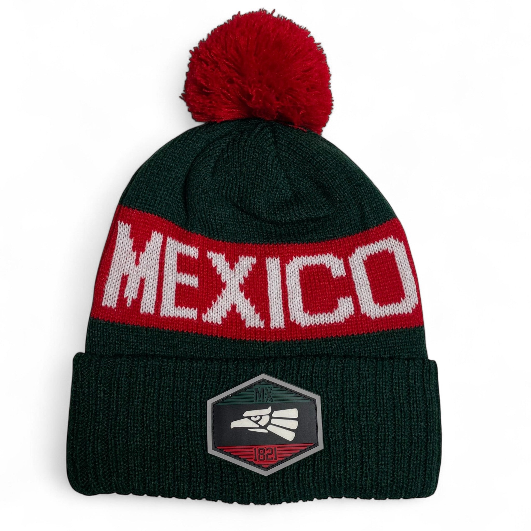 Hecho en Mexico Pom Beanie – PVC Eagle Patch Winter Hat Wholesale
