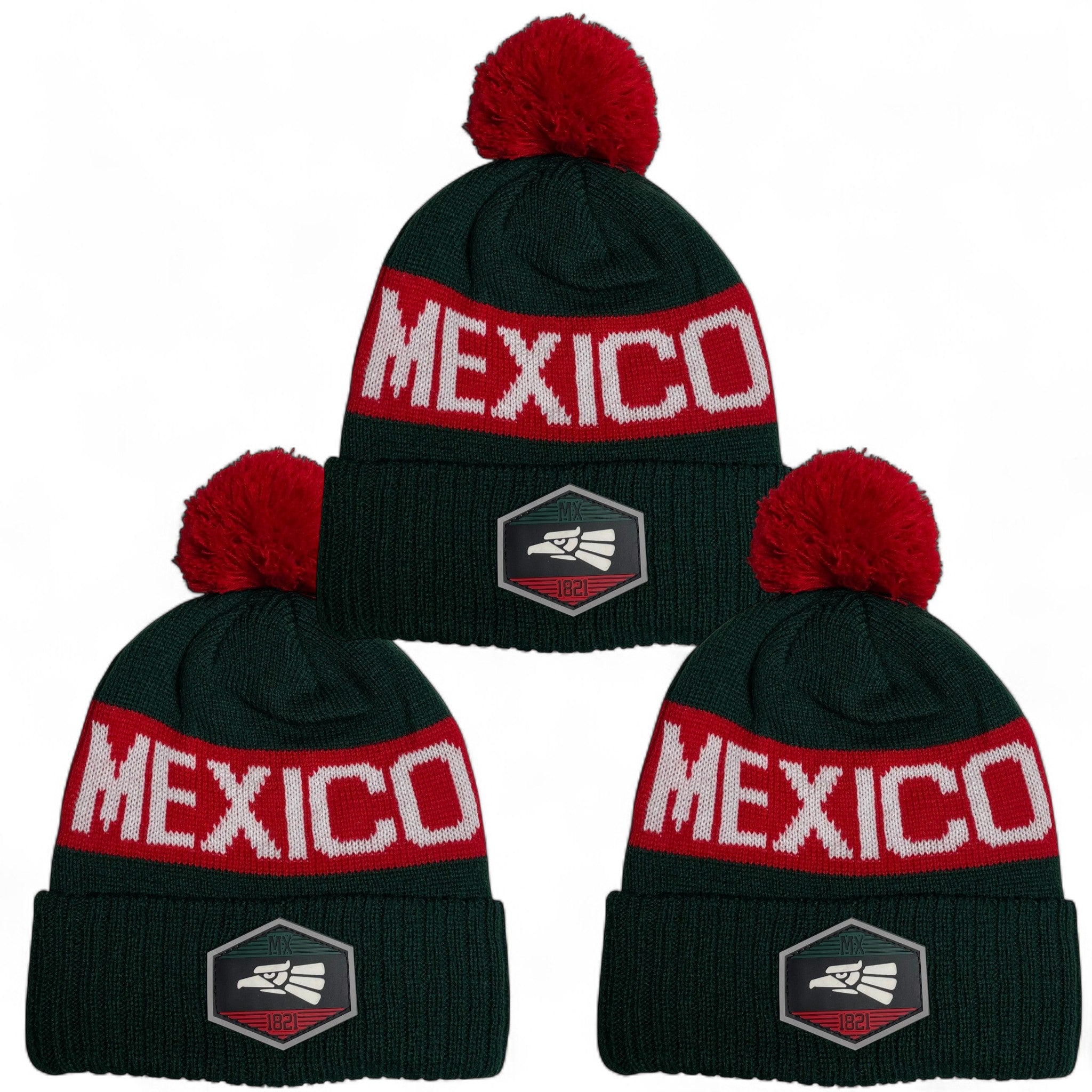 Hecho en Mexico Pom Beanie – PVC Eagle Patch Winter Hat Wholesale