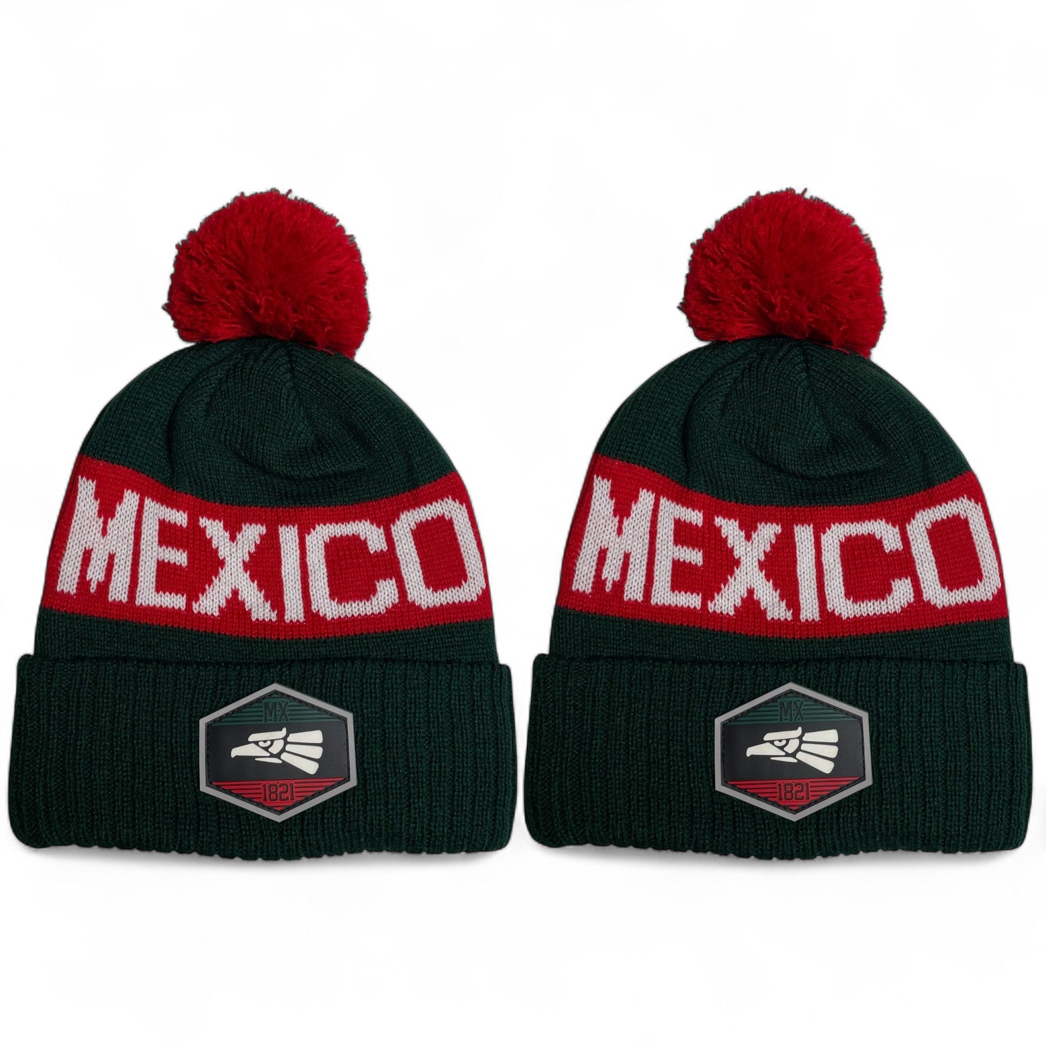 Hecho en Mexico Pom Beanie – PVC Eagle Patch Winter Hat Wholesale