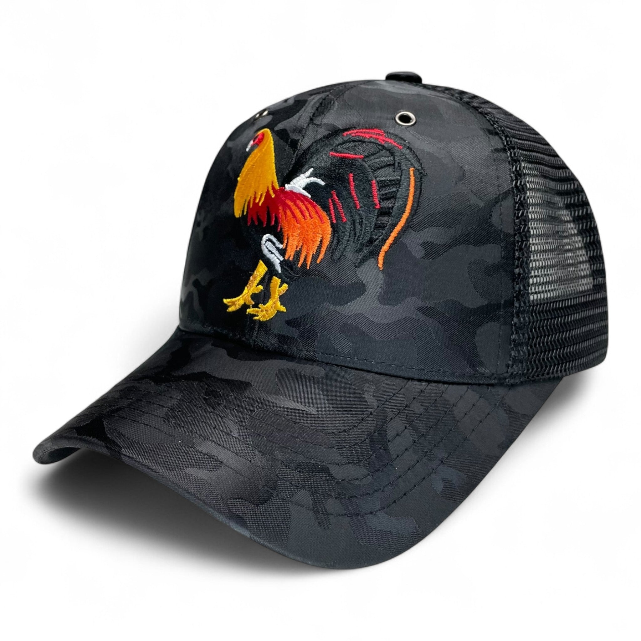 Rooster Fight Embroidered Snapback Trucker Hat Camo Rodeo Style