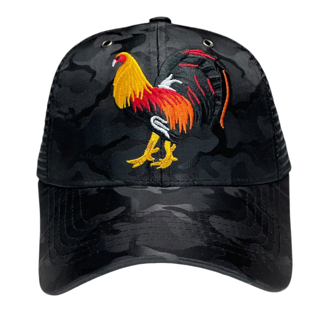 Rooster Fight Camouflage Black Baseball Cap with Embroidered Gallo