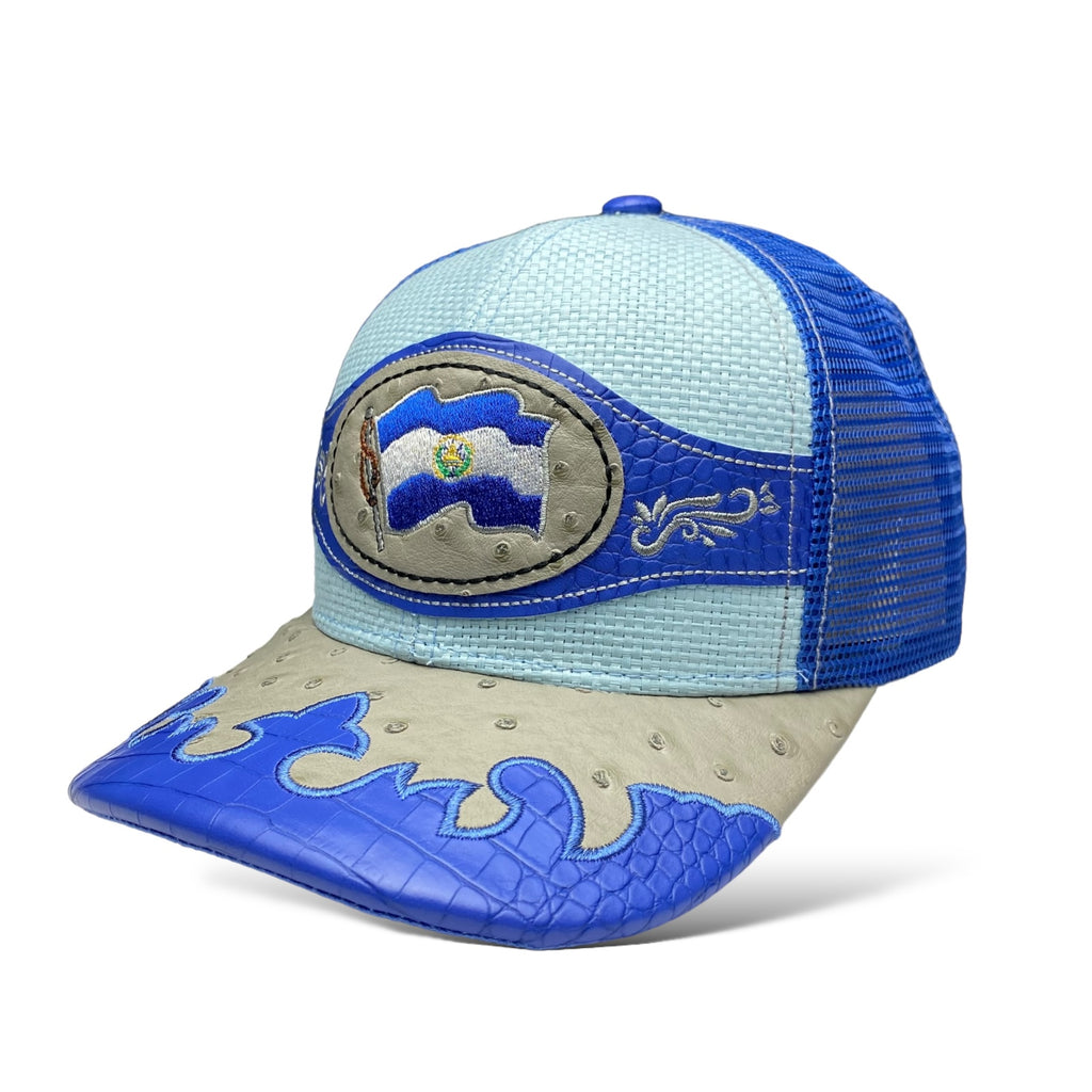 Embroidered El Salvador Flag Straw Trucker Hat Snapback, Western Style Baseball Cap