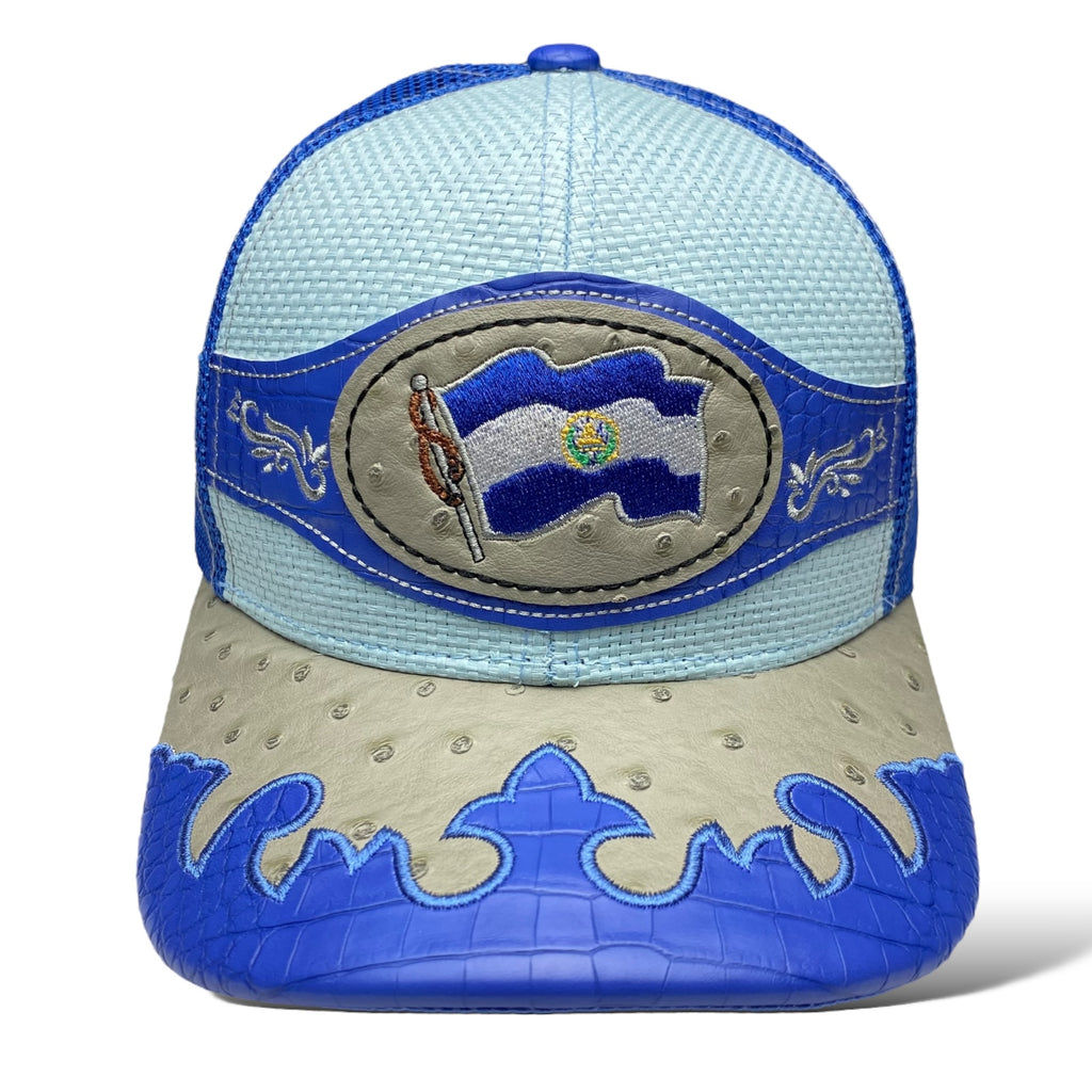 Embroidered El Salvador Flag Straw Trucker Hat Snapback, Western Style Baseball Cap