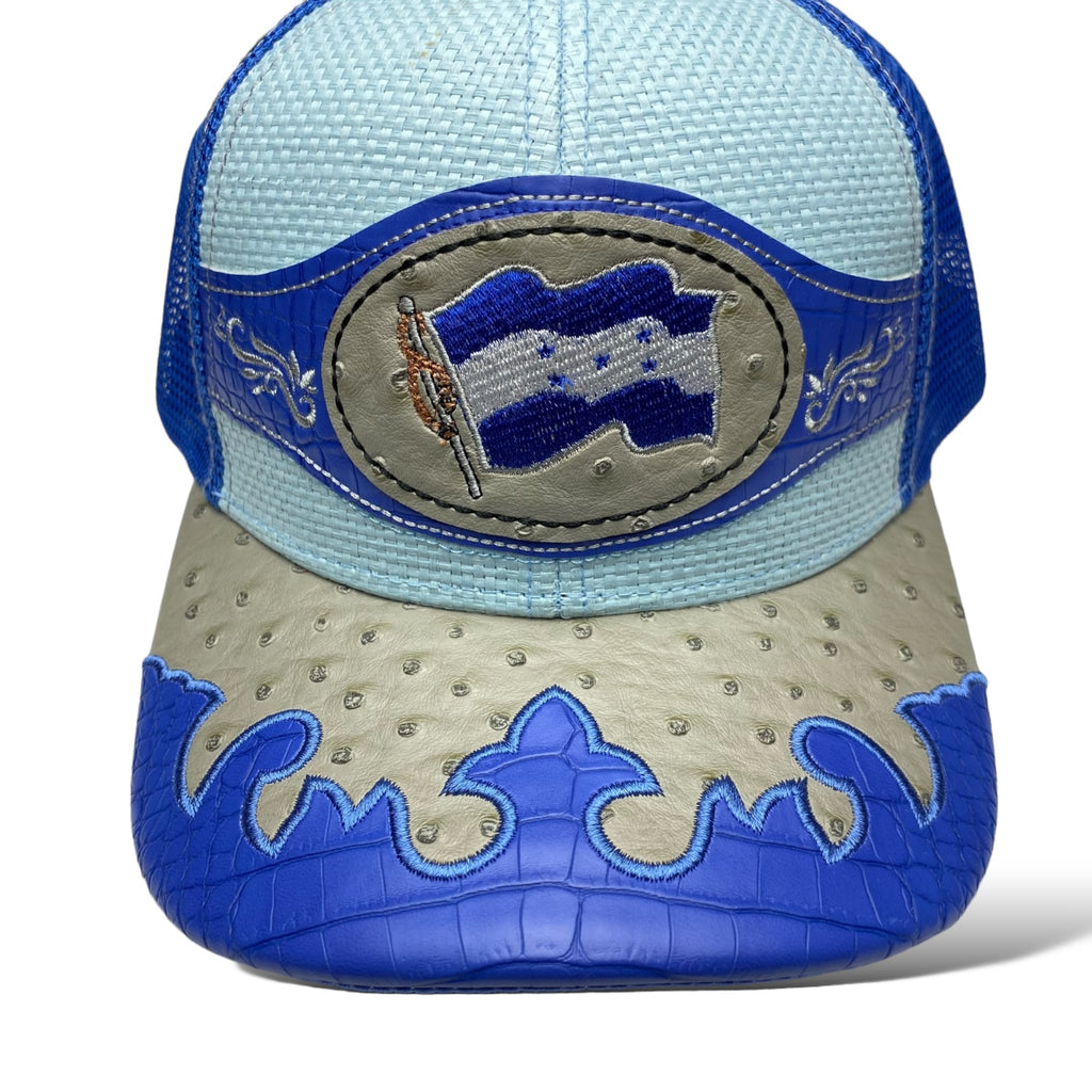 Embroidered Blue Honduras Flag Straw Trucker Hat Snapback, Western Style Baseball Cap