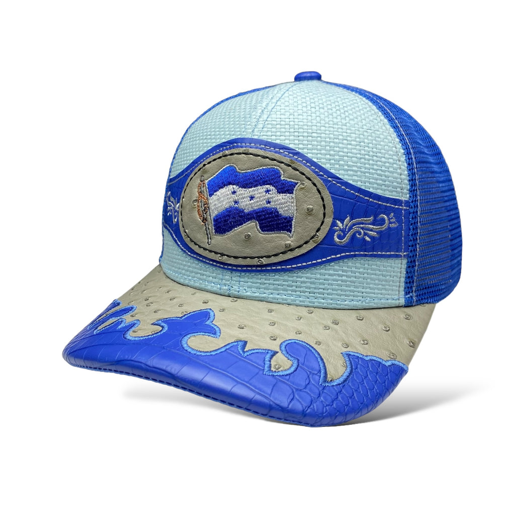 Embroidered Blue Honduras Flag Straw Trucker Hat Snapback, Western Style Baseball Cap