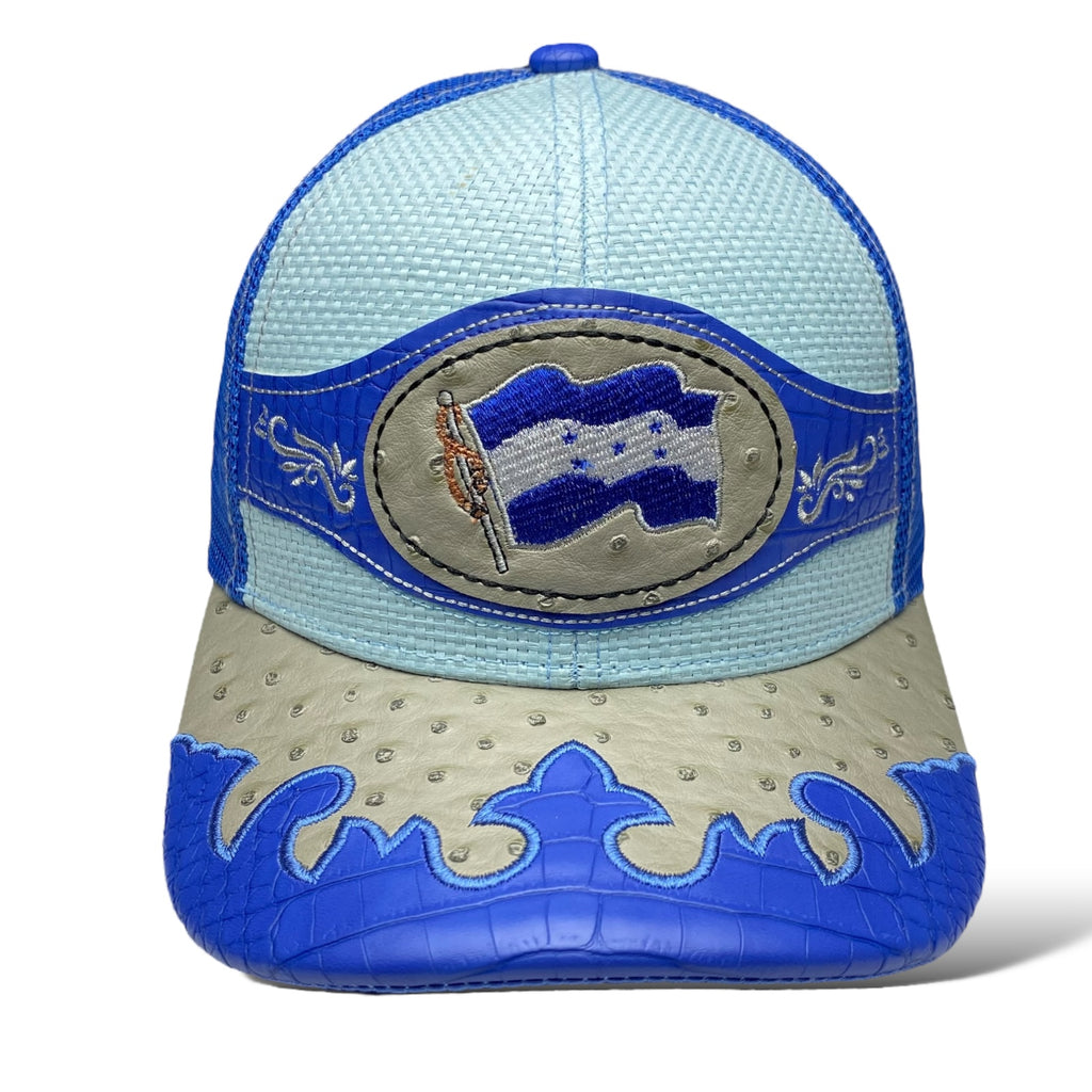 Embroidered Blue Honduras Flag Straw Trucker Hat Snapback, Western Style Baseball Cap