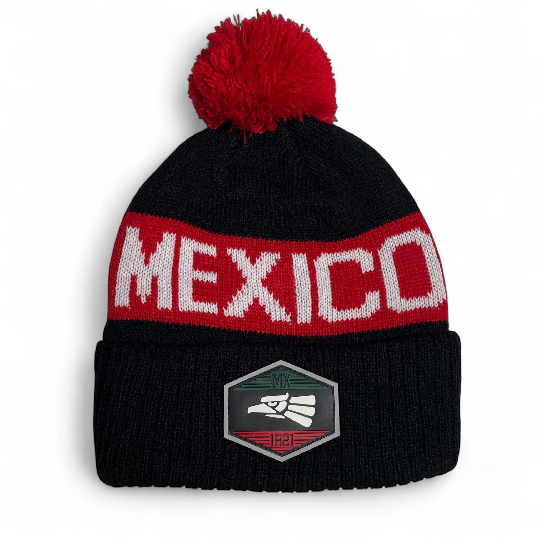 Gorro Hecho en México con Pom y Parche Águila – Mayoreo