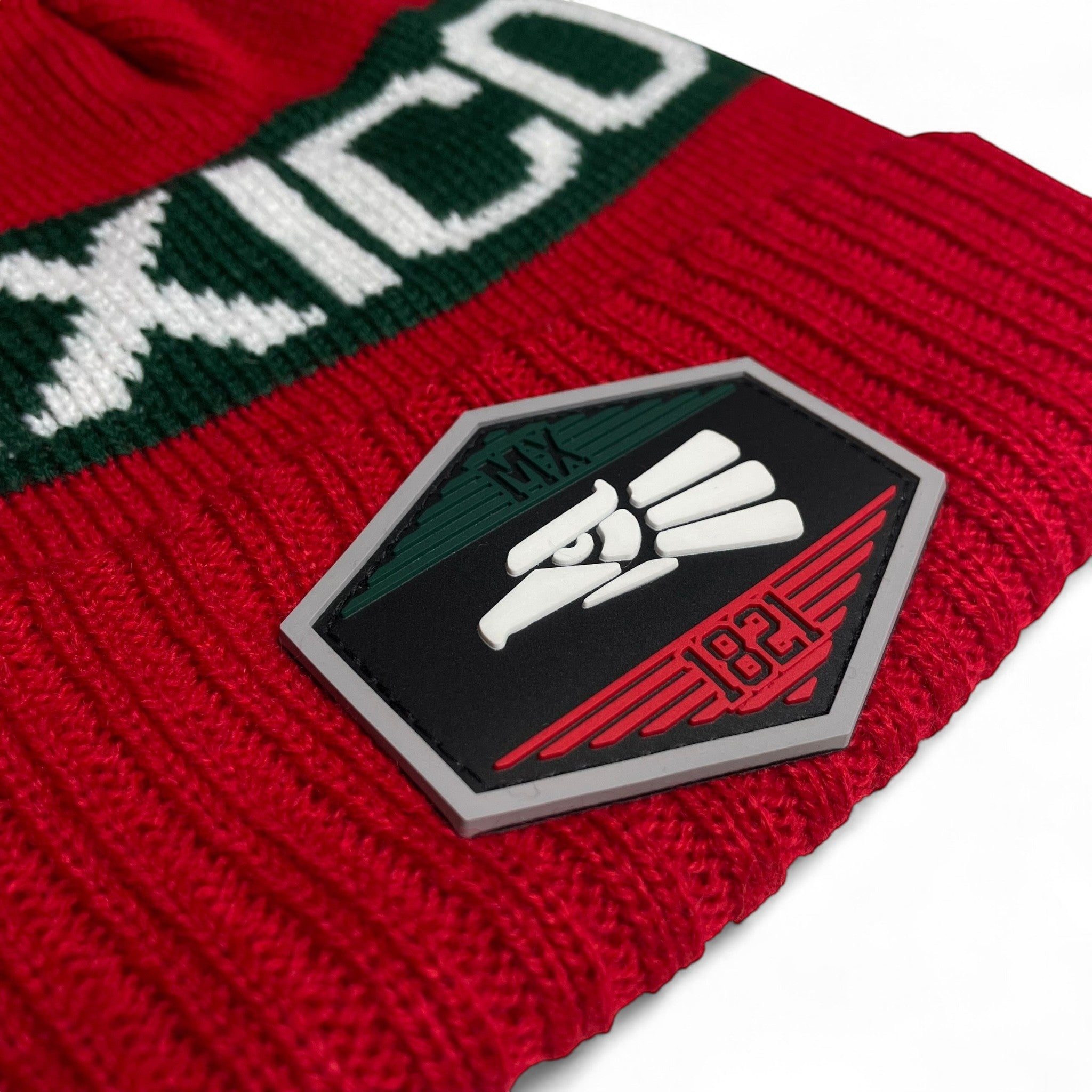 Hecho en Mexico Pom Beanie – PVC Eagle Patch Winter Hat
