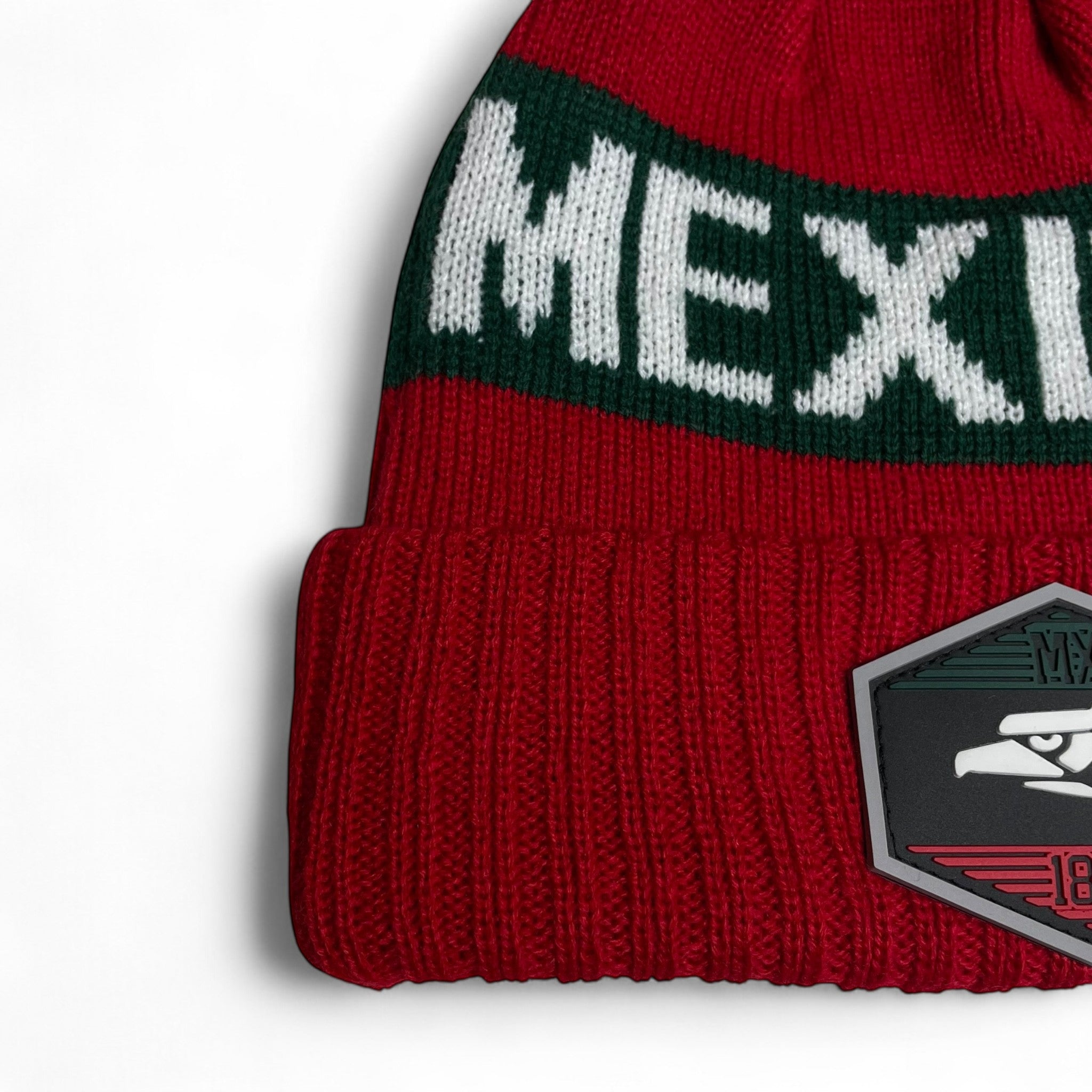 Hecho en Mexico Pom Beanie – PVC Eagle Patch Winter Hat
