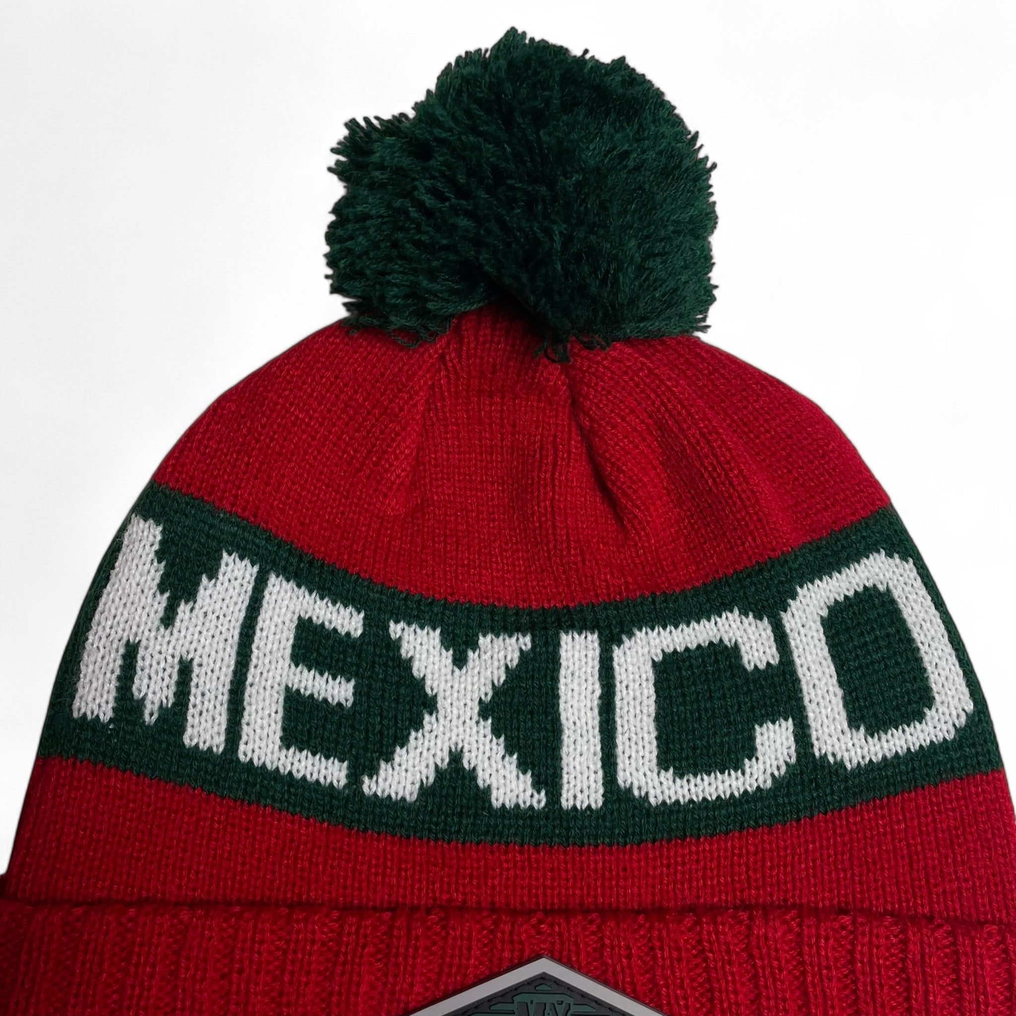 Hecho en Mexico Pom Beanie – PVC Eagle Patch Winter Hat