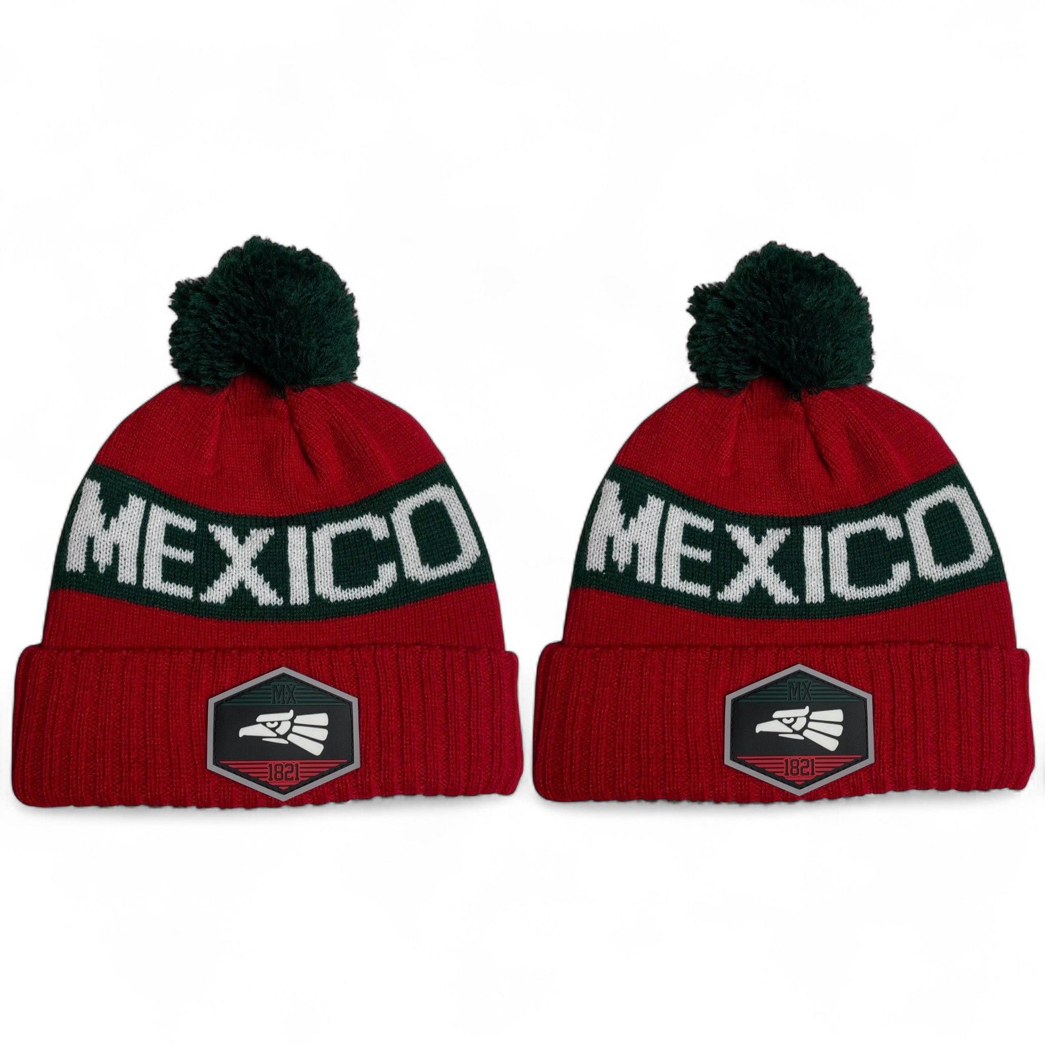 Hecho en Mexico Pom Beanie – PVC Eagle Patch Winter Hat
