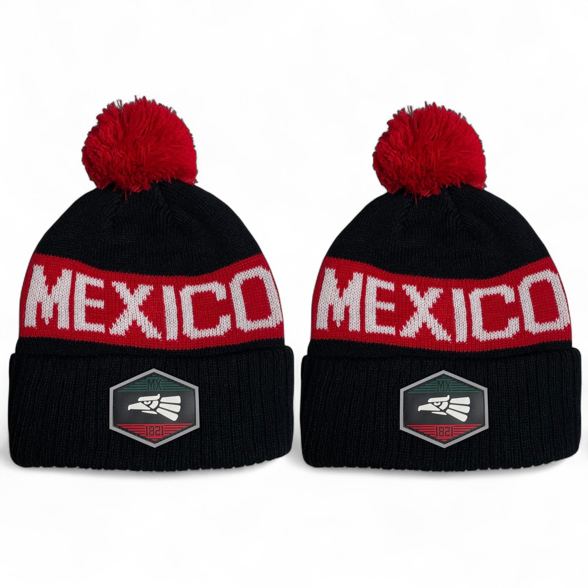 Gorro Hecho en México con Pom y Parche Águila – Mayoreo