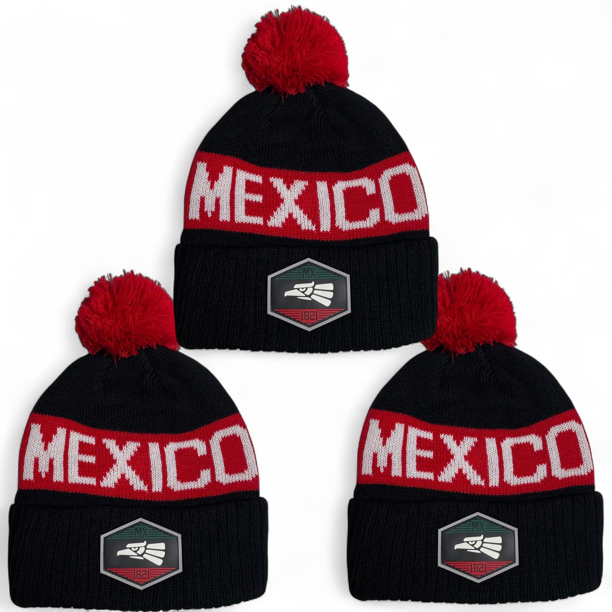 Gorro Hecho en México con Pom y Parche Águila – Mayoreo
