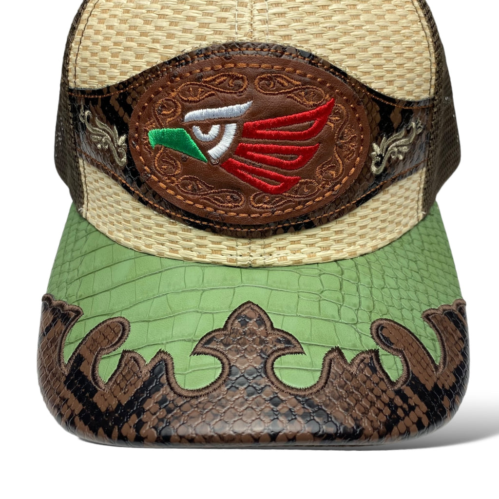 Hecho en Mexico Eagle Logo Straw Trucker Hat Snapback, Western-Style Baseball Cap