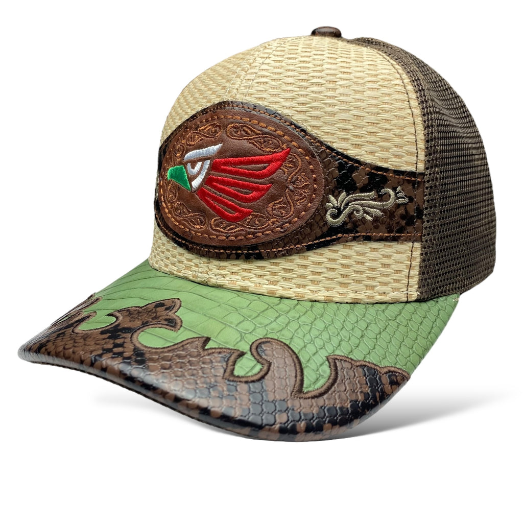 Hecho en Mexico Eagle Logo Straw Trucker Hat Snapback, Western-Style Baseball Cap