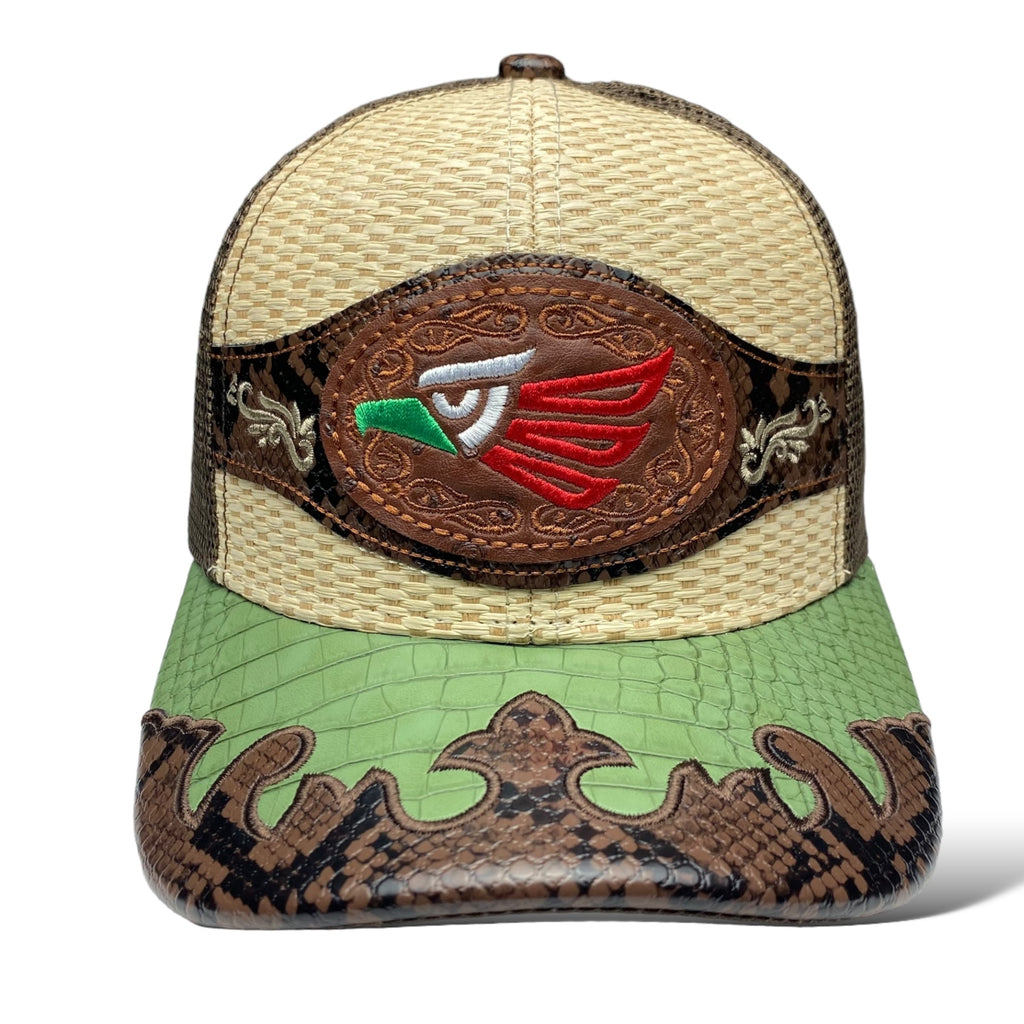 Hecho en Mexico Eagle Logo Straw Trucker Hat Snapback, Western-Style Baseball Cap