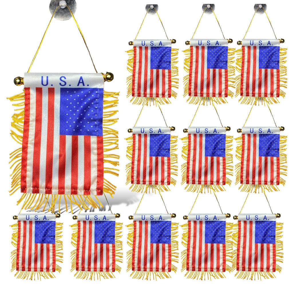 12 USA America Mini Flag/Banners for Car Rearview Mirror & Home Display