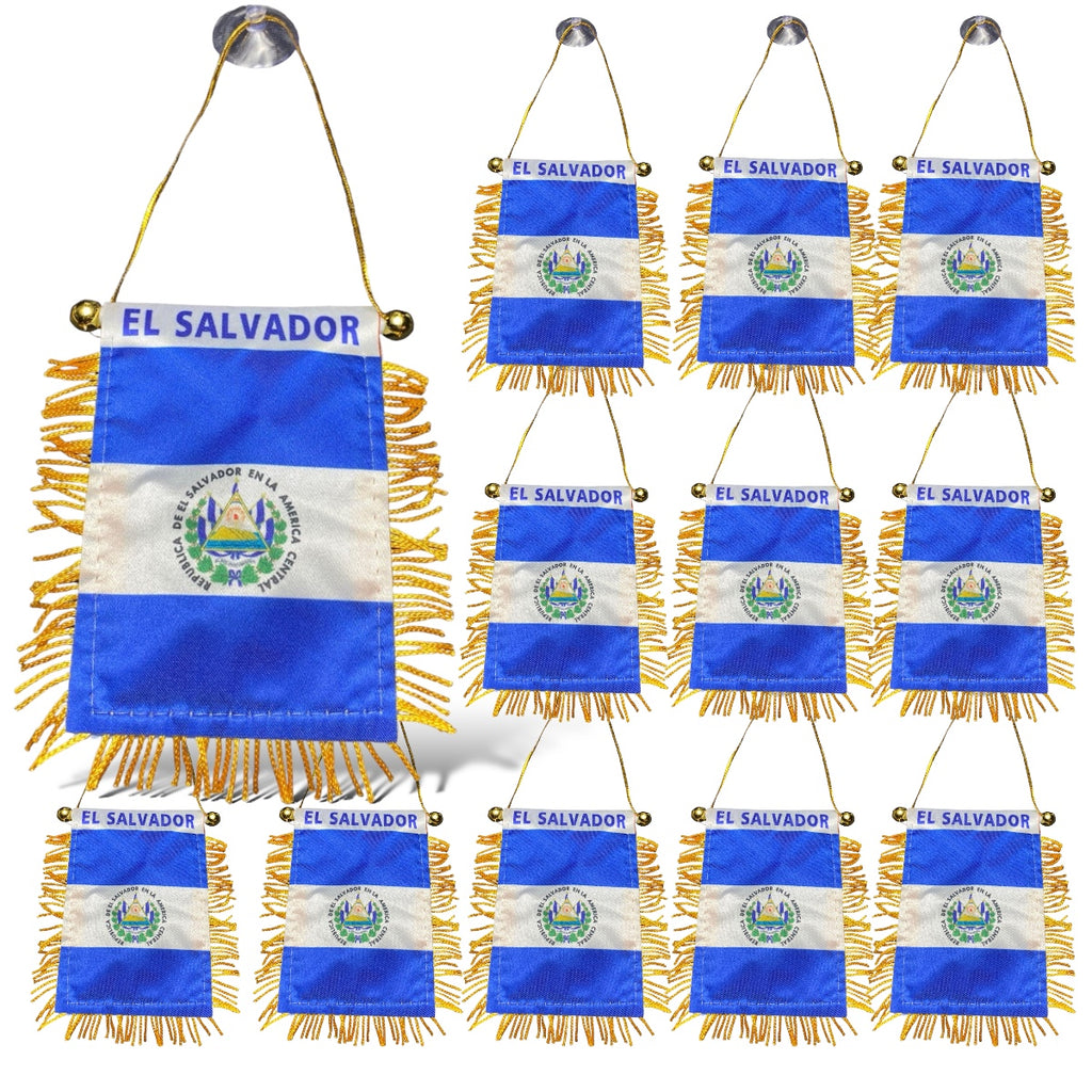 12 El Salvador Mini Flag/Banners for Car Rearview Mirror & Home Display