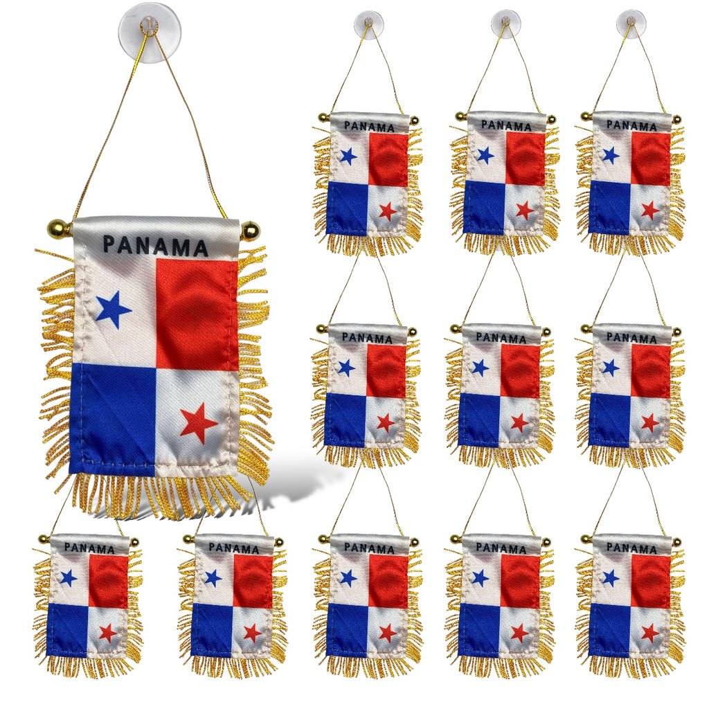 12 Panama Mini Flags/Banners - Perfect for Car Rearview Mirror & Home Display