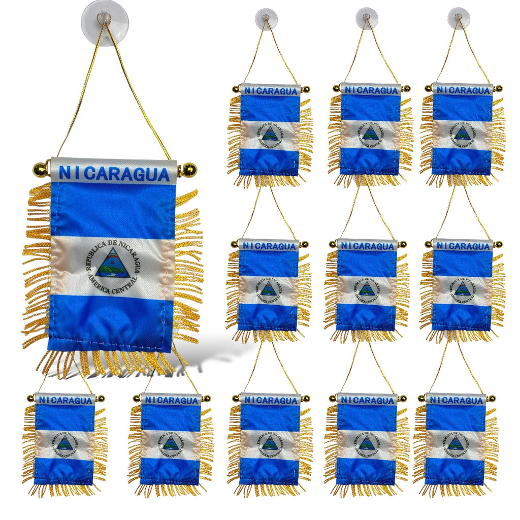 12 Nicaragua Mini Flag/Banner - Perfect for Car Rearview Mirror & Home Display - Nicaraguan Decor