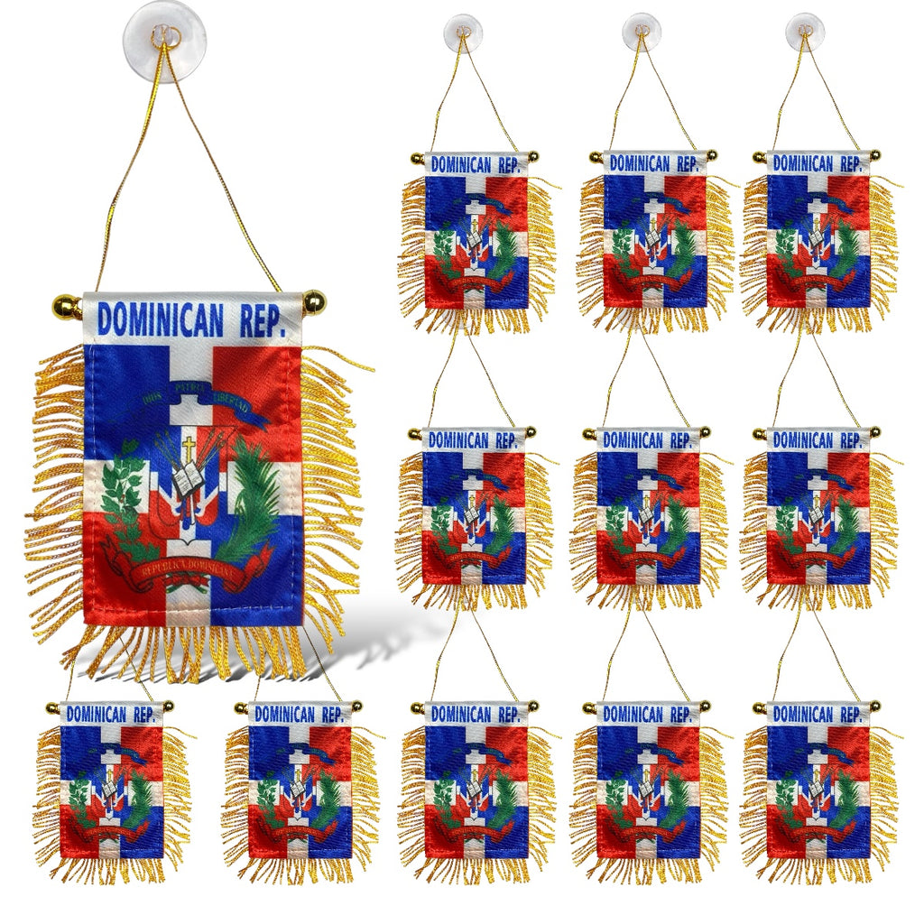 12 Dominican Republic Mini Flag Banner - Perfect for Car Rearview Mirror & Home Display