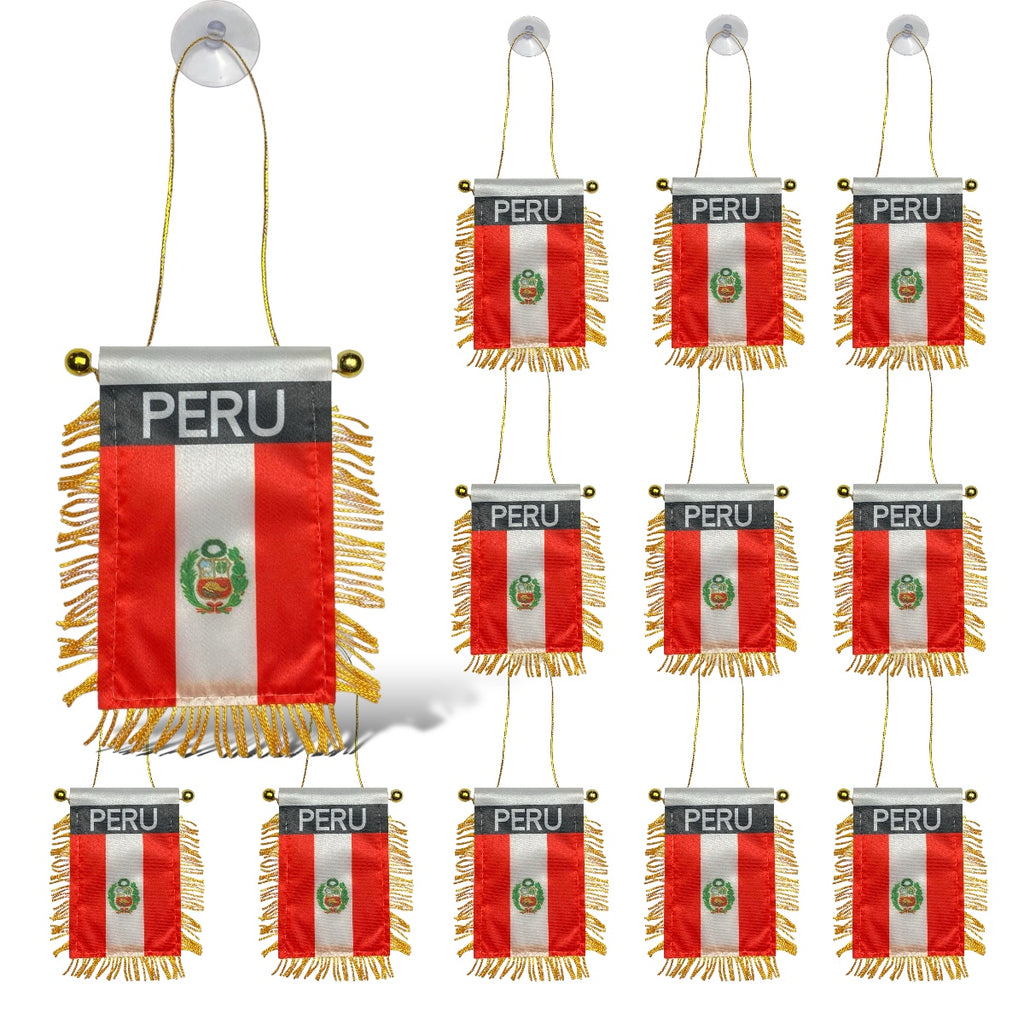 12 Peru Mini Flags/Banners - Perfect for Car Rearview Mirror & Home Display - Peruvian Decor