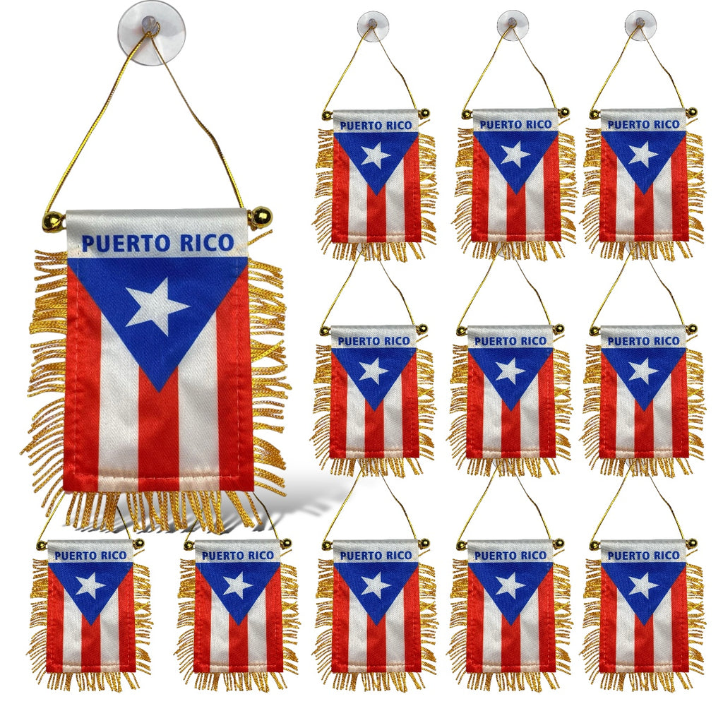 12 Puerto Rico Mini Flag - Perfect for Car Rearview Mirror & Home Display