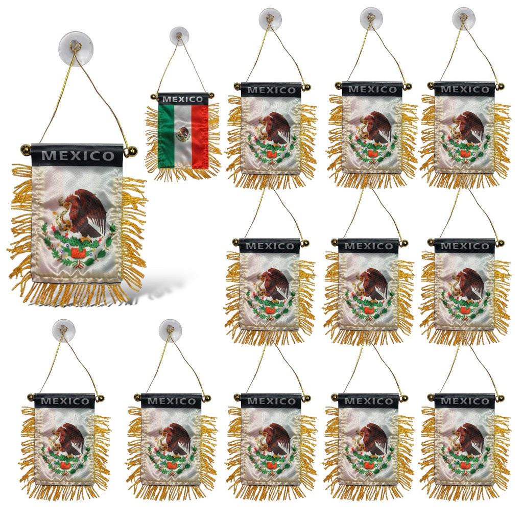 12 Double-Sided Mexico Mini Flag/Banners for Car Rearview Mirror & Home Display